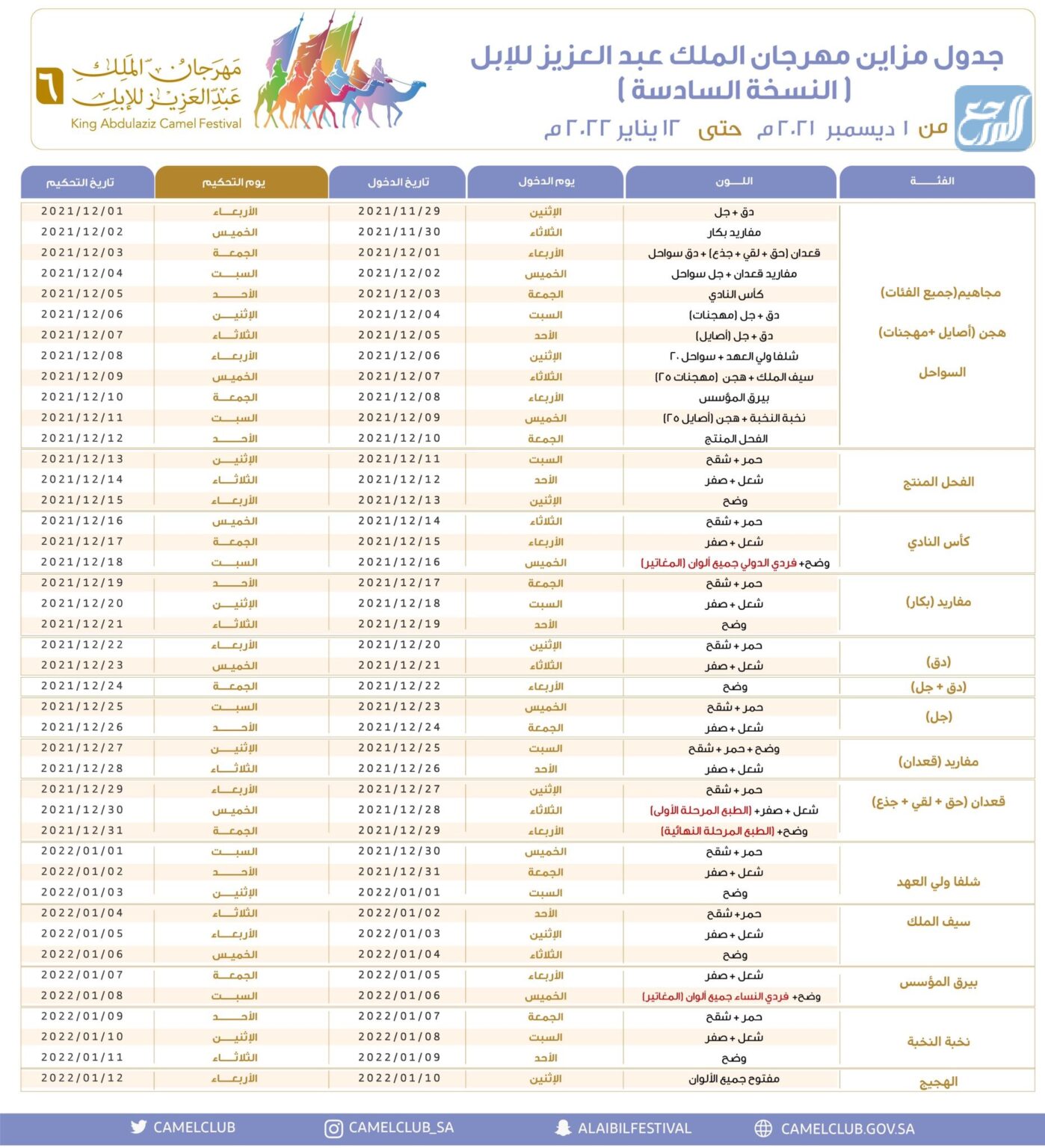 التقويم المصور لمهرجان الإبل عبد العزيز 1443